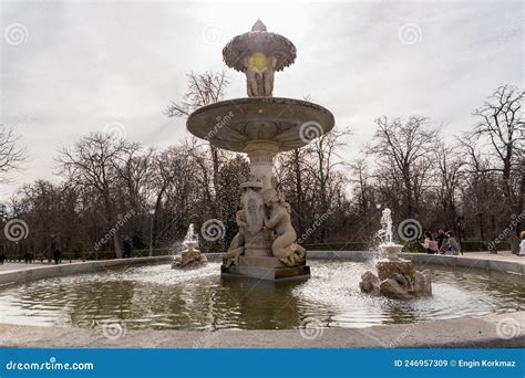 Fountain with Stone Sculptures in the Retiro Park in Madrid, Spain Editorial Stock Image - Image ...