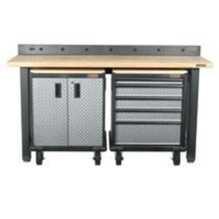 Gladiator 6 ft. to 8 ft. 9-Outlet Workbench Power Strip with Tool Caddy in Hammered Granite