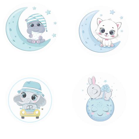 MINI - Baby Blue 4 Round Stickers, SVG, PNG, PDF, PSD