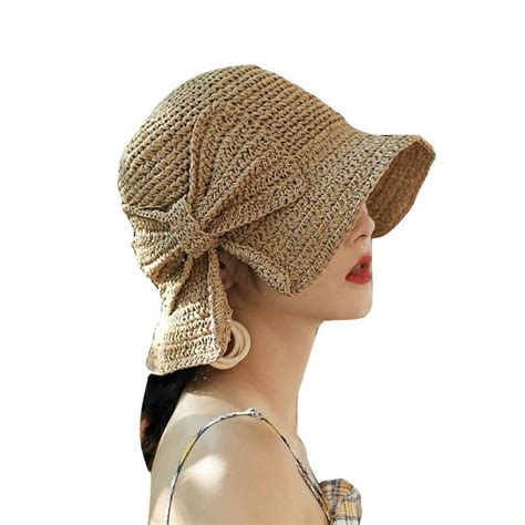 2019 Women Sun Straw Hat Retro Woven Bow Sun Cap Bucket Hat - Walmart.com - Walmart.com