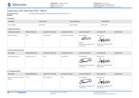 Free Inspection and Test Plan template (Better than excel, word, PDF)