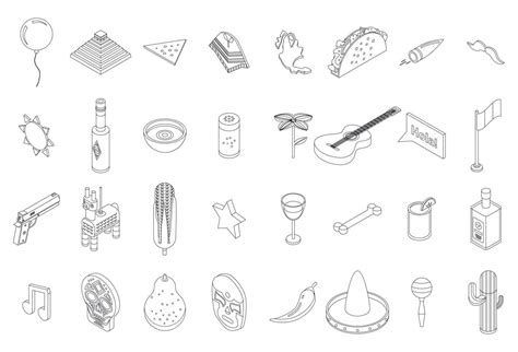 Mexico icons set vector outline 12332246 Vector Art at Vecteezy