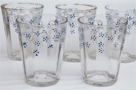 antique glass water tumblers or lemonade glasses w/ hand painted enamel flowers