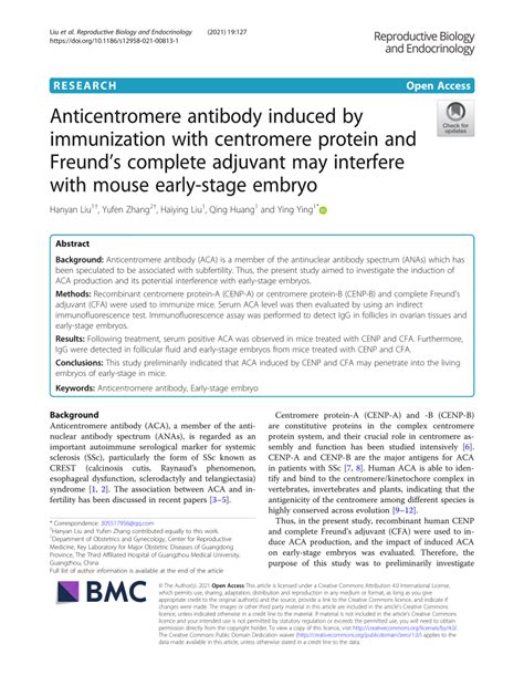 (PDF) Anticentromere antibody induced by immunization with centromere protein and Freund’s ...