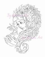 Printable Coloring Page  Digital Stamp Catching A Pixie Fantasy sketch template