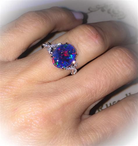 Natural Australian Opal Ring Genuine Diamonds RARE Black Opal - Etsy | Engagement rings opal ...