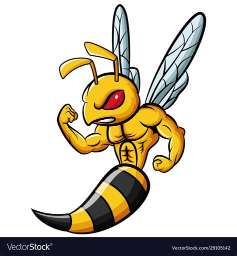 Cartoon strong bee mascot character Royalty Free Vector