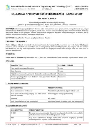 IRJET- Calcaneal Apophysitis (Sever’s Disease) - A Case Study | PDF