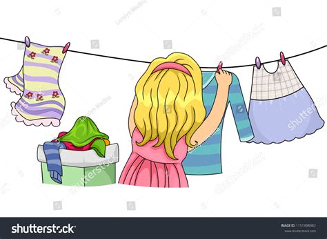 Illustration Kid Girl Hanging Clothes Dry Stock Vector (Royalty Free) 1151998982 | Shutterstock