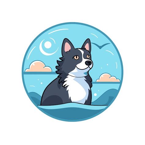 Premium Vector | Vector of a black and white dog sitting in water depicted in a simple and ...