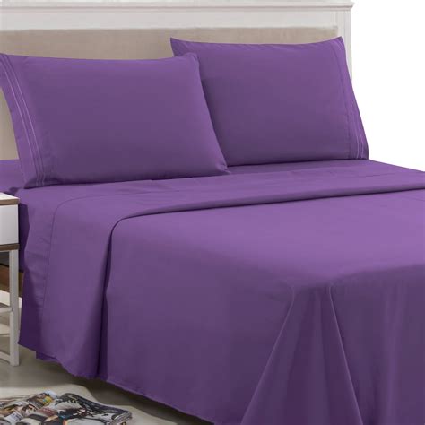 Twin Size Bed Sheets, 3 Piece Polyester Twin Deep Pocket Sheets, Purple ...