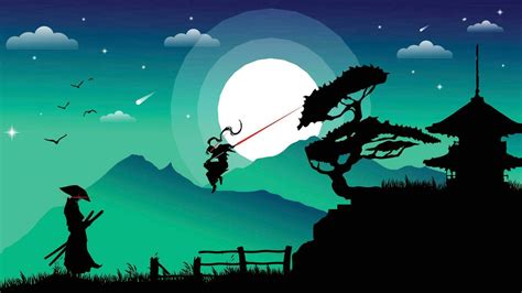 Samurai fighting silhouette wallpaper 4K desktop. samurai fighting background. cool vibe and ...