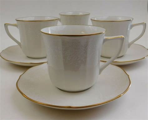 4 Cups Saucers Noritake Chandon Ivory China 7306 Gold Rim Japan 424290 #Noritake | Gold rims ...