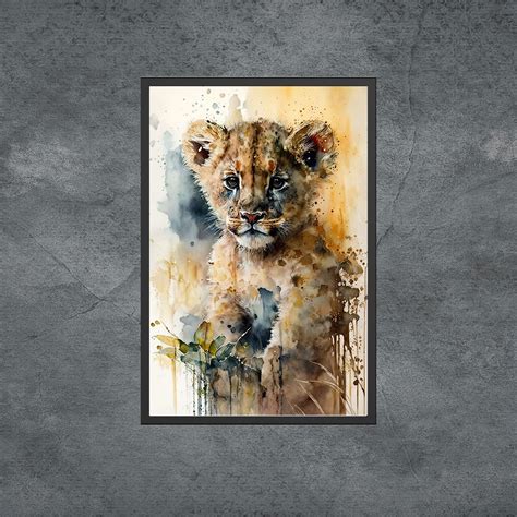 Lion Cub Water Color Painting Housewarming Gift Digital Art - Etsy