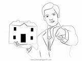 Real Estate Agent Holding House Coloring Page For Kids  Free sketch template