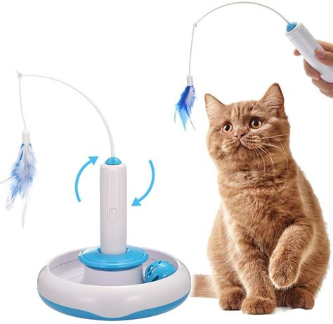 Focuspet Cat Interactive Toys, Electric Rotate Feather Toys Spinning Teaser Wand Motion Cat Toy ...