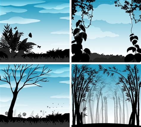 Silhouette scene of nature illustration Vector | Free Download