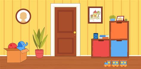 Premium Vector | Cute children room colorful banner with kid bedroom interior with yellow walls ...