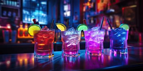 Premium AI Image | AI Generated AI Generative Neon glowing cocktail glass mug bar pub in ...