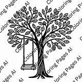 Tree With A Swing Coloring Page  Pages AI sketch template