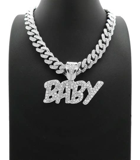 Hip Hop Lil BABY Bling pendant & 12mm 18 Full Iced Cuban Choker Chain ...