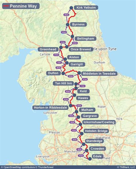 Pennine Way Map with metric distances-01 - TMBtent