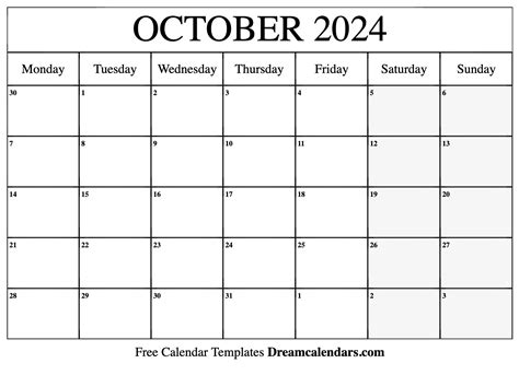 october 2024 large printable calendar - october 2024 calendar free blank printable with holidays ...