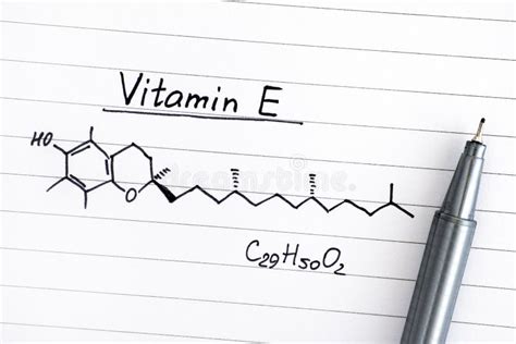 Chemical Formula of Vitamin E on Lined Paper with Pen. Stock Photo ...