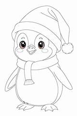 Premium Vector  Coloring Page A Penguin Wearing Santa hats and Scarves sketch template