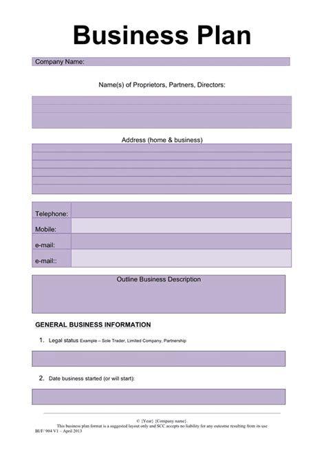 Business plan template in Word and Pdf formats