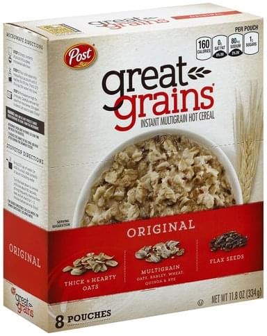 Great Grains Instant Multigrain, Original Hot Cereal - 8 ea, Nutrition ...