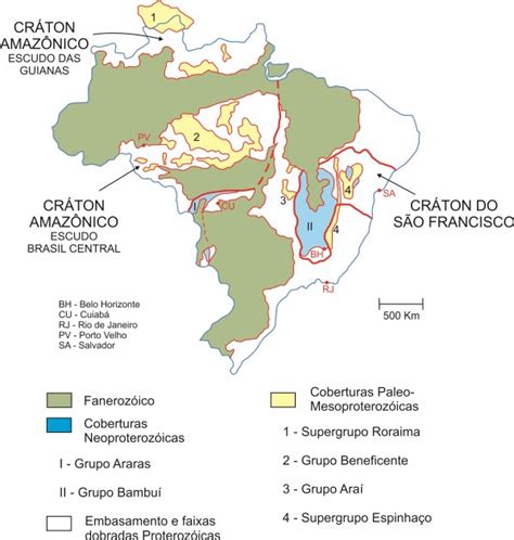 Mapa geológico simplificado do Brasil, com indicação de bacias rifte ...