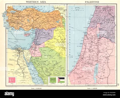 Naher Osten: Türkei Transjordanien Palästina Israel Syrien Levant Staaten, 1938 Karte ...