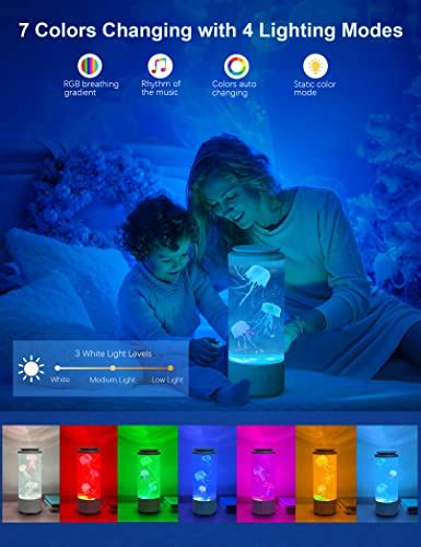 Jellyfish Lava Lamp Bluetooth Speaker, White Noise LED Jellyfish Aquarium Table Lamp 7 Colors ...