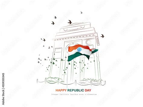 26 january with flag art indian celebration happy republic day India greetings. vector ...