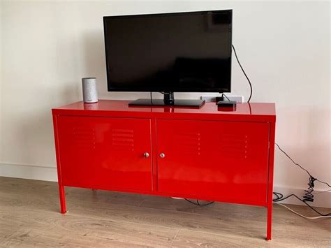Red IKEA PS cabinet, metal TV stand, media storage sideboard, lockable | in West End, Glasgow ...