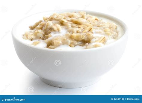 Cooked Whole Porridge Oats In White Ceramic Bowl Isolated On White. Stock Image | CartoonDealer ...