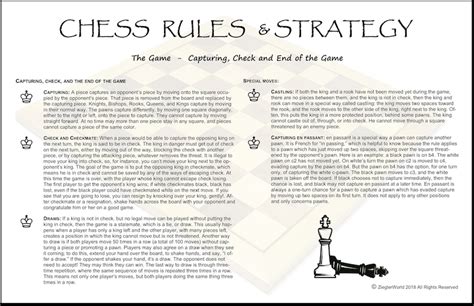 Chess Board Set up Rules & Piece Movement Strategy Cheat Sheet Laminated Double Sided Great for ...