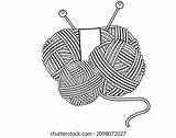 Balls Yarn Knitting Needles Vector Linear Stock Royalty Free  sketch template