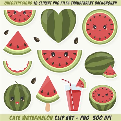 Cute Watermelon Clipart. Watermelon Clip Art. Instant Download PNG File 300 DPI. - Etsy