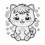 Premium Vector  Cute chibi cat coloring Page With Flowers sketch template