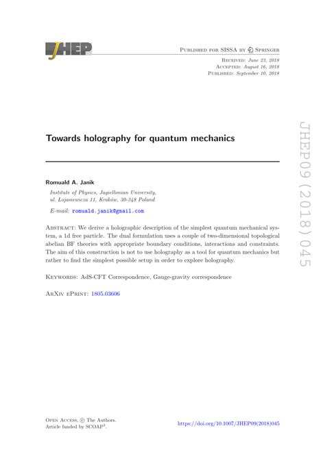 (PDF) Towards holography for quantum mechanics