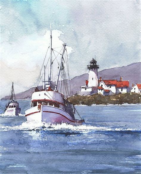 Fishing | Watercolor boat, Boat art, Boat painting