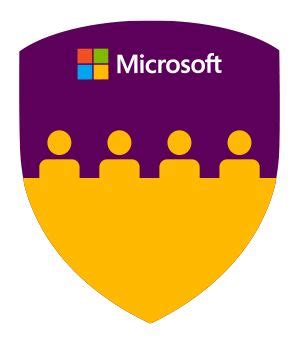 a shield with the microsoft logo on it and people standing in front of it, all facing different ...