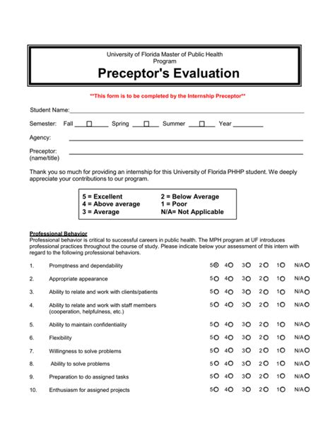 Preceptor's Evaluation