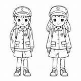 Two Girls Wearing Uniforms Coloring Page Outline Sketch Drawing Vector  sketch template