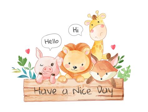 Cute Animal Friends with Wood Sign Board 1330402 Vector Art at Vecteezy