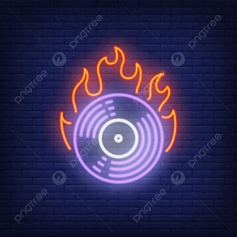 Firing Vinyl Record Neon Sign, Entertainment, Melody, Illustration PNG and Vector with ...