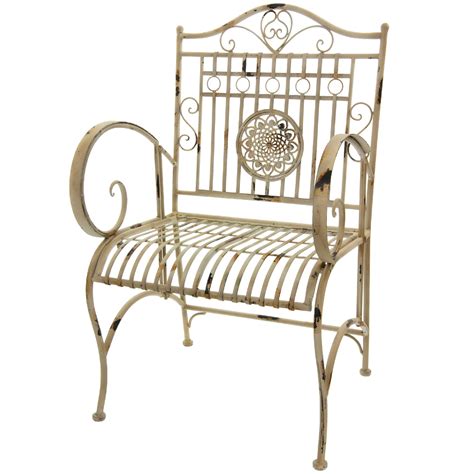 Oriental Furniture Rustic Wrought Iron Garden Chair - Distressed White