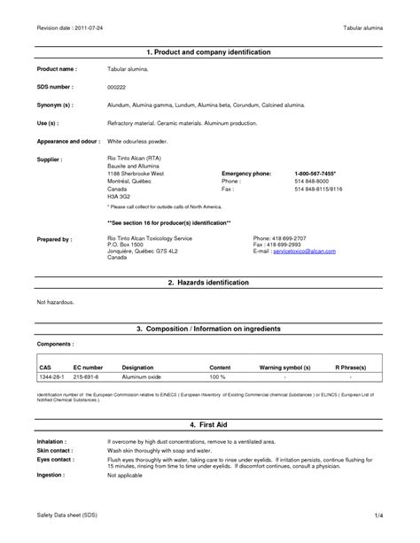 Tabular alumina MSDS Download